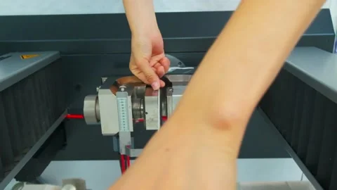Polymer thread for plastic sack bags is tested for strength in laboratory Stock Footage 202066903