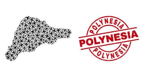 Polynesia Watermark Stamp and Easter Island Map Aviation Collage Illustrazione stock