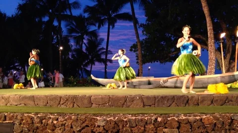 Polynesian Hula Dancers at a Luau - Maui, Hawaii Stock Footage