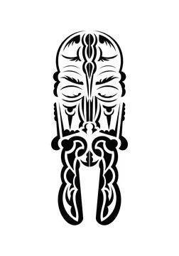 Polynesian style face. Tattoo patterns. Isolated on white background. Vector  Stock Illustration
