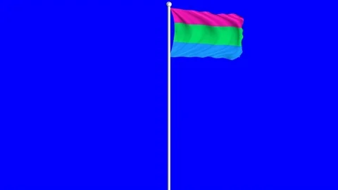 Polysexuality Flag Waving Fluttering on Wind Loopable Green Blue Screen Matte Stock Footage 77719926