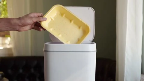 Polystyrene container waste. Expanded polystyrene packaging for food. Household Stock Footage 202053857