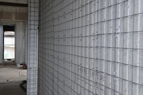 Polystyrene panels combined with wire mesh. 스톡 사진