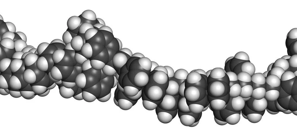 Polystyrene (ps) plastic, chemical structure - linear fragment (detail). used Stock Illustration