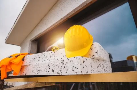 Polystyrene thermal cladding for energy saving on a new house Stock Illustration