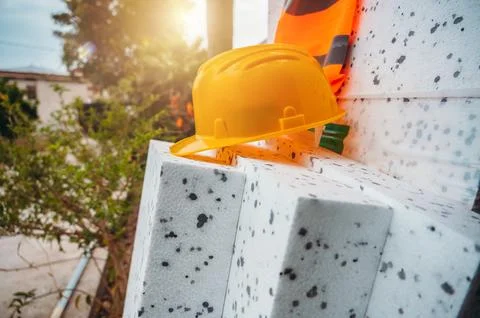 Polystyrene thermal cladding for energy saving on a new house Stock Illustration