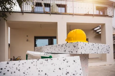 Polystyrene thermal cladding for energy saving on a new house Stock Illustration