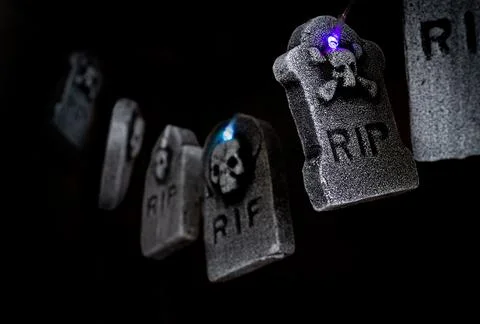 Polystyrene tombs with lights for halloween Stock Photos