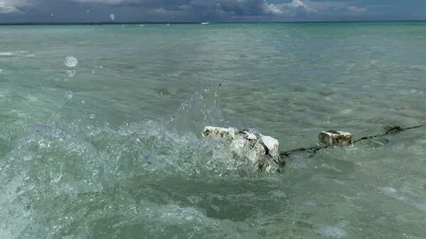 Polystyrene used as a fishing net float in the sea. Stock Footage 122663664
