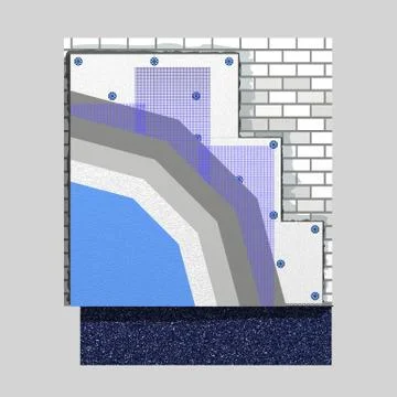 Polystyrene wall insulation 3d scheme Stock Illustration