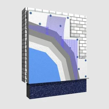 Polystyrene wall insulation 3d scheme Stock Illustration