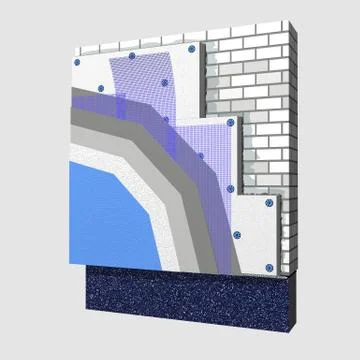 Polystyrene wall insulation 3d scheme Stock Illustration