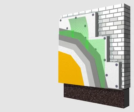 Polystyrene wall insulation 3d scheme Stock Illustration