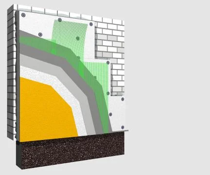 Polystyrene wall insulation 3d scheme Stock Illustration