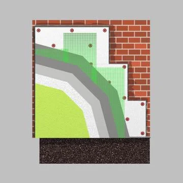 Polystyrene wall insulation 3d scheme Stock Illustration