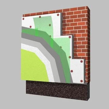 Polystyrene wall insulation 3d scheme Stock Illustration