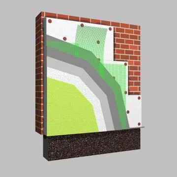 Polystyrene wall insulation 3d scheme Stock Illustration