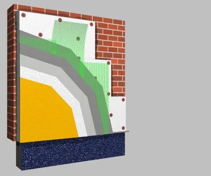 Polystyrene wall insulation 3d scheme Stock Illustration