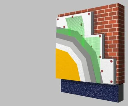 Polystyrene wall insulation 3d scheme Stock Illustration