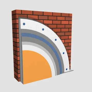 Polystyrene wall insulation 3d scheme Stock Illustration