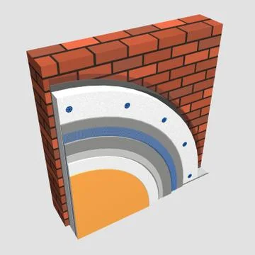 Polystyrene wall insulation 3d scheme Stock Illustration