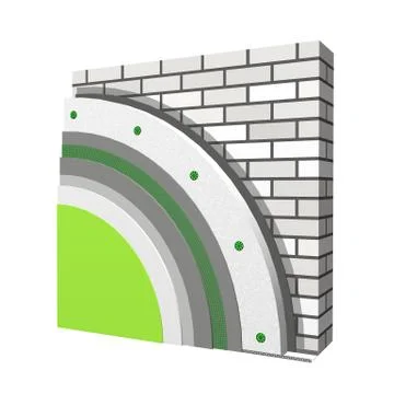Polystyrene wall insulation 3d scheme Stock Illustration