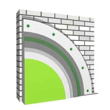 Polystyrene wall insulation 3d scheme Stock Illustration