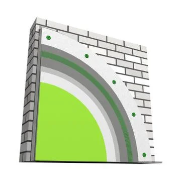 Polystyrene wall insulation 3d scheme Stock Illustration
