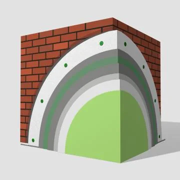 Polystyrene wall insulation 3d scheme Stock Illustration