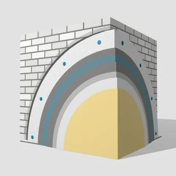 Polystyrene wall insulation 3d scheme Stock Illustration