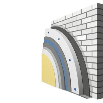 Polystyrene wall insulation 3d scheme Stock Illustration