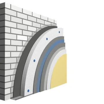 Polystyrene wall insulation 3d scheme Stock Illustration