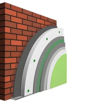 Polystyrene wall insulation 3d scheme Stock Illustration