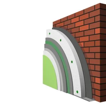 Polystyrene wall insulation 3d scheme Stock Illustration