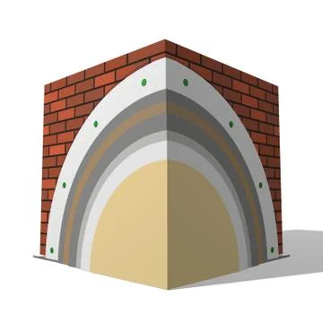 Polystyrene wall insulation 3d scheme Stock Illustration