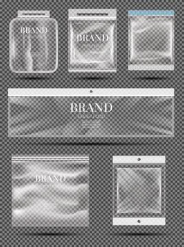 Polythene Bags. Set Of Transparent Empty Plastic Packaging. Stock Illustration