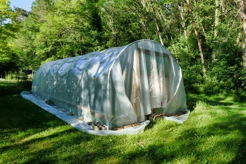 Polytunnel under construction Stock Photos