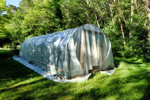 Polytunnel under construction. Stock Photos