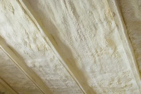 Polyurea Spraying, foam coating insulation of roof. Stock Photos