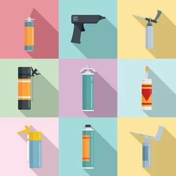Polyurethane foam icons set, flat style Stock Illustration