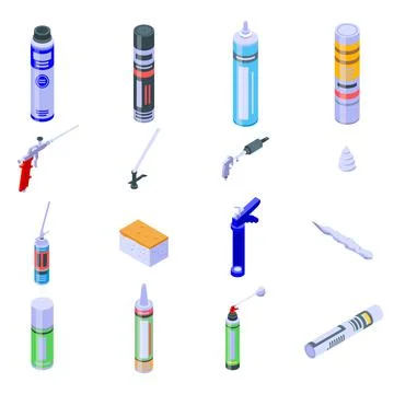 Polyurethane foam icons set, isometric style Stock Illustration