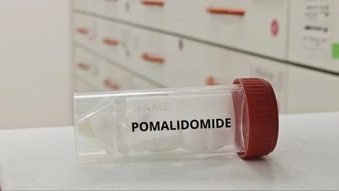 POMALIDOMIDE tablets used to treat multiple myeloma by modulating immune 스톡 사진