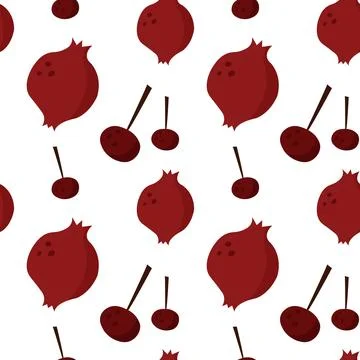 Pomegranate and cherry seamless pattern on white background. Fruit juicy texture Stock Illustration
