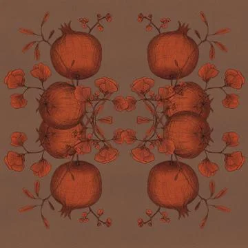 Pomegranate and flower illustration, pattern Stock Illustration
