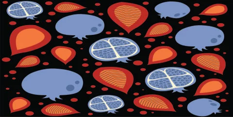 Pomegranate background dark flat design repeating icons Stock Illustration