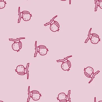Pomegranate branch leaf line vector seamless pattern Illustrazione stock