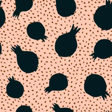 Pomegranate in doodle style seamless pattern on white background. Stock Illustration