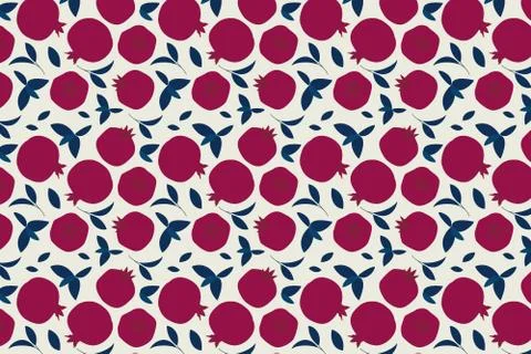 Pomegranate fruit and leaves pattern on white background. Stock-Illustration