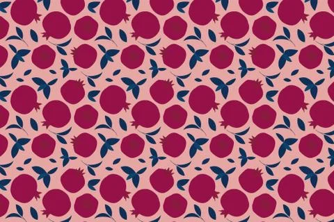 Pomegranate fruit and leaves pattern on pink background. Stock Illustration