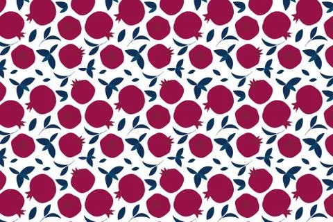 Pomegranate fruit and leaves pattern on white background. Stock Illustration